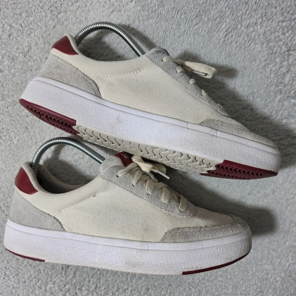 Kizik Prague Sneakers Mens 8 Womens 9.5 Cream‎ Gray Burgundy Hands-Free Slip On